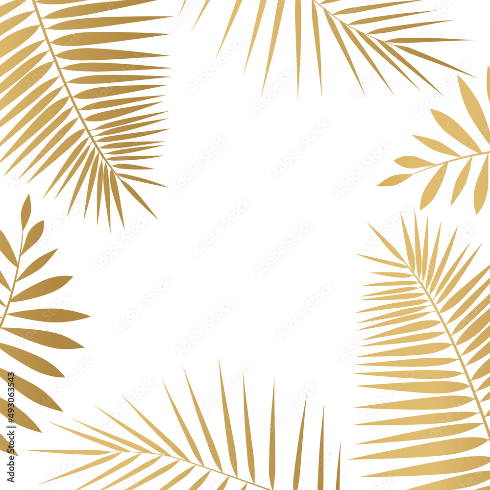 golden palm leaves on white background- vector illustration