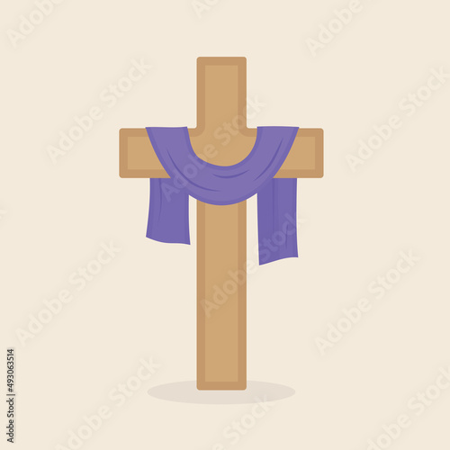christian cross and purple cloth, Crucifixion of Jesus Christ, Good Friday concept- vector illustration
