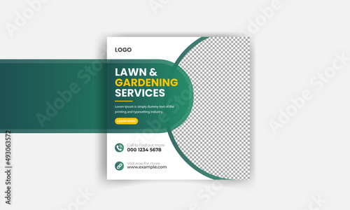 lawn or gardening service social media post and web banner template, Editable social media post