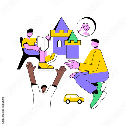 Drop-in childcare abstract concept vector illustration. Short-term childcare, babysitter service, drop-in daycare center, hourly drop-off nursery school, part-time kindergarten abstract metaphor.