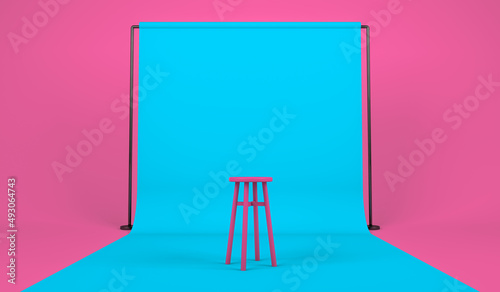 3d rendering, Realistic of pink bar stool with blue studio background mock up, empty space for copy, pink color background.