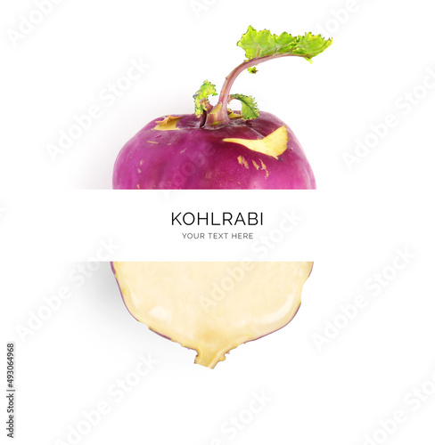 Creative layout made of kohlrabi on the white background. Flat lay. Food concept. Macro concept. photo