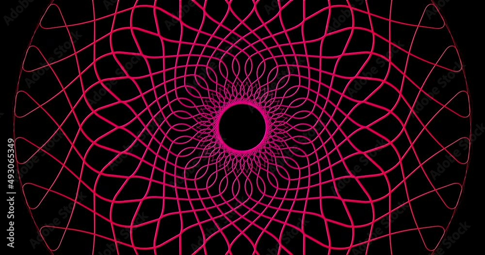 Mesmerizing abstract animation with intersecting spinning patterns and changing colors.