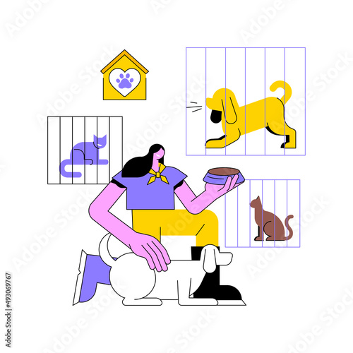 Animal shelter abstract concept vector illustration. Animal rescues, pet adoption process, pick a friend, saving from abuse, donation, shelter service, volunteer organization abstract metaphor.