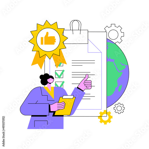 High quality sign abstract concept vector illustration. Quality control, high standard product, ISO certification, customer attraction, consumer decision, governmental control abstract metaphor.