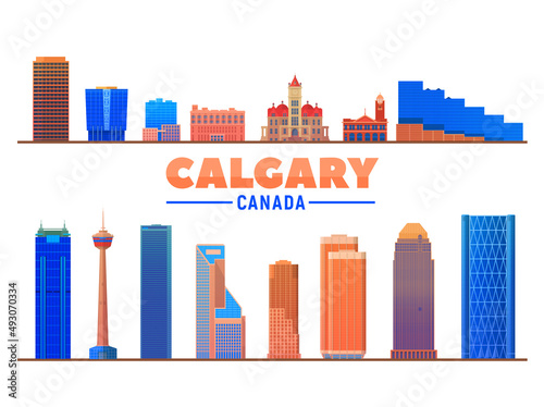 Calgary (Canada) landmarks in white background. Vector Illustration. Business travel and tourism concept with modern buildings. Image for presentation, banner, web site.