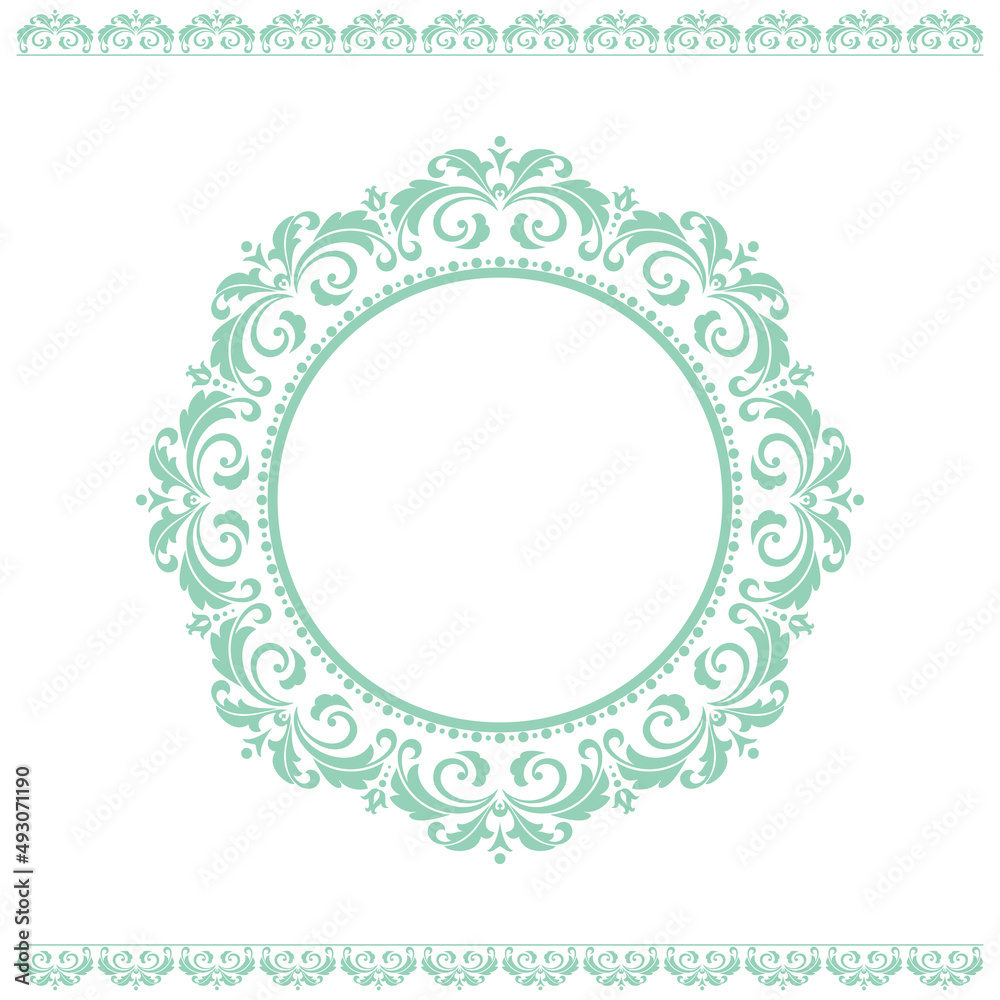 Decorative frame Elegant vector element for design in Eastern style, place for text. Floral green and white border. Lace illustration for invitations and greeting cards Decorative frame Elegant vector element for design in Eastern style, place for text. Floral green and white border. Lace illustration for invitations and greeting cards