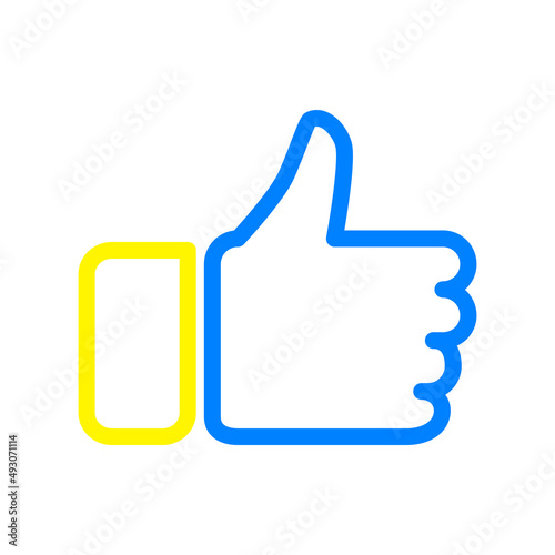 Thumbs up hand gesture blue and yellow
