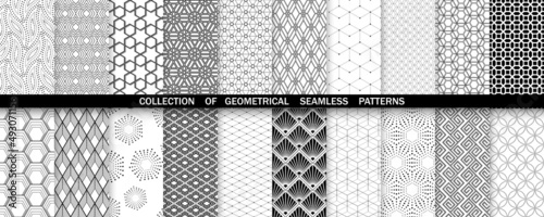 Geometric set of seamless black and white patterns. Simple vector graphics