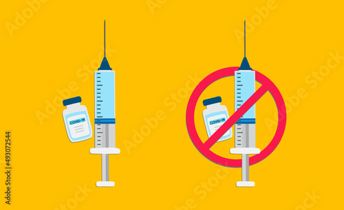 Vaccination or Anti-vaccination concept, 4k vector illustration isolated on yellow