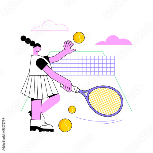 Tennis abstract concept vector illustration. Recreational sport, tennis court, racket rental, youth training, professional player, watching championship, outdoor practice abstract metaphor.