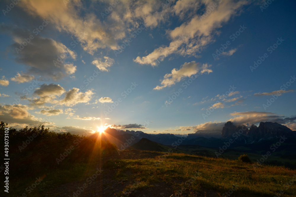 sunrise at the seiser alm in italy