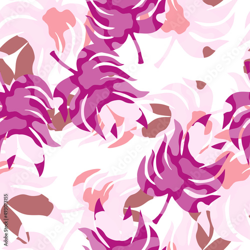 Rainforest palm leaves tropical seamless pattern. Abstract leaf endless wallpaper.