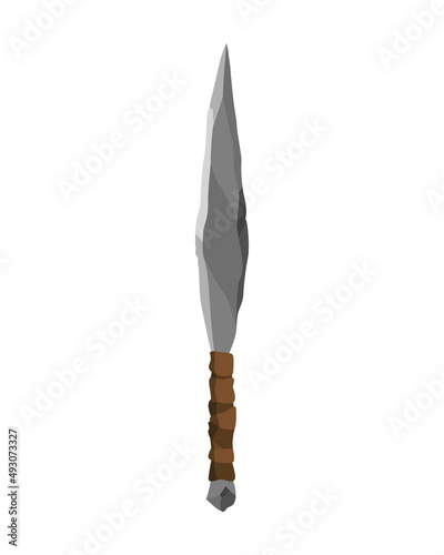 Fototapeta Naklejka Na Ścianę i Meble -  Ancient age stone tool for hunting or work. Cartoon arrowhead, prehistoric caveman instrument.  illustration of primitive culture tool in flat style isolated on white background