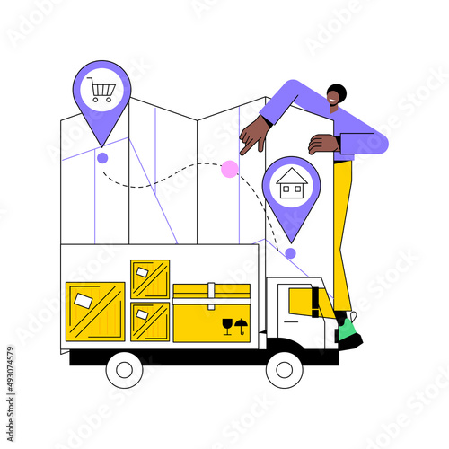 Delivery point abstract concept vector illustration. Delivery point validation, courier driver app, shipping company, post office, tracking application, pick up parcel abstract metaphor.