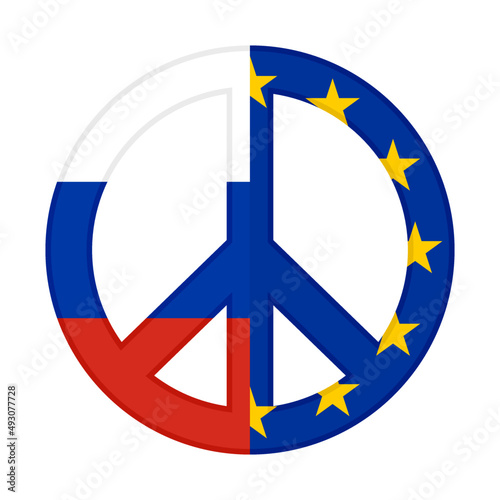 peace icon with russia and european union flags. vector illustration isolated on white background	
