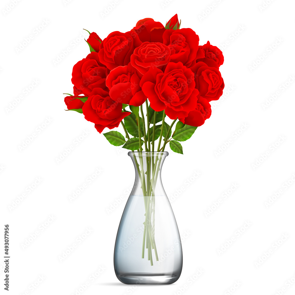 Realistic Glass Vase With Rose Bouquet Realistic Glass Vase With Rose Bouquet