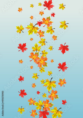 Yellow Leaves Background Blue Vector. Plant Realistic Illustration. Autumnal Isolated Leaf. Forest Foliage Design.