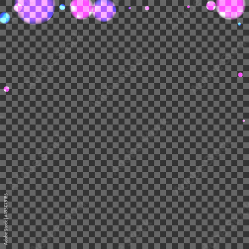 Purple Bokeh Background Transparent Vector. Flare Celebration Design. Spark Illustration. Blur Dot Christmas Template. Blue Particle.