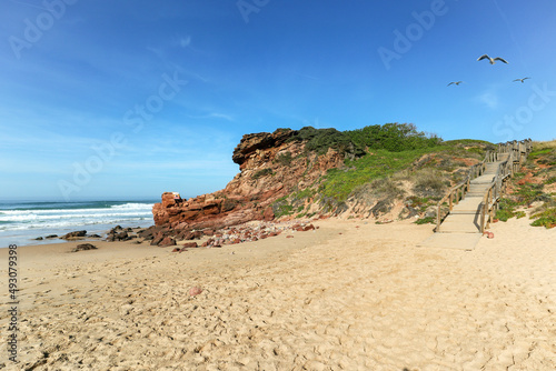 View to Praia do Amado, Beach and Surfer spot near Sagres and Lagos, Costa Vicentina Algarve Portugal
