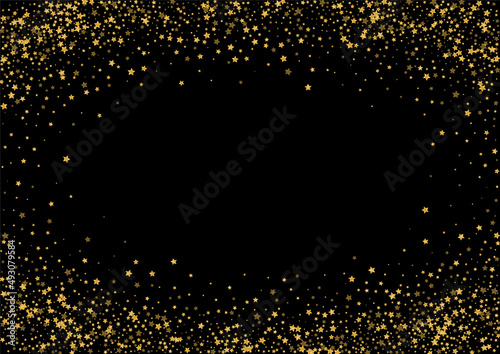 Shiny Spark Background Black Vector. Stars Happiness Card. Bright Glitter. Space Illustration. Golden Confetti Glory.