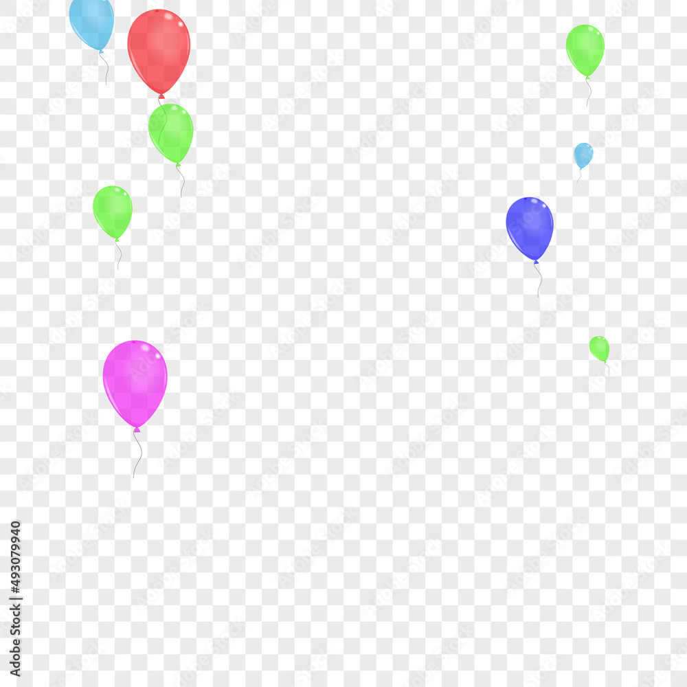 Multicolor Helium Background Transparent Vector. Air Rainbow Set. Yellow Celebrate. Purple Confetti. Balloon Party Banner.