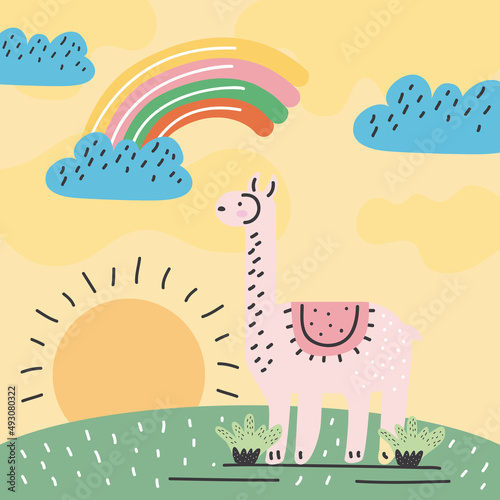 alpaca in landscape doodle