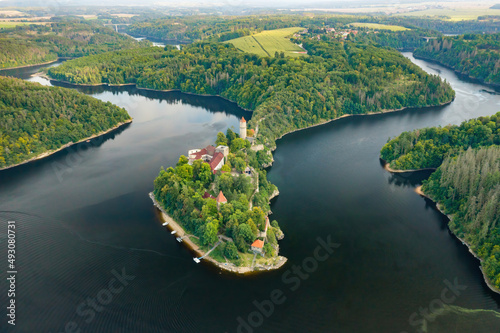 Aerial view of Zvikov catle and rivers Vltava and Otava in South Bohemia region in Czech Republic photo