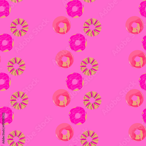 Seamless pattern with donuts. Bright beautiful donuts. Pink delicious donuts. Aesthetic donuts. © Elizaveta
