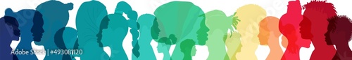 Silhouette profile group men and women of diverse cultures. Diversity people. Concept of racial equality and anti-racism. Multicultural and multiracial society. Friendship. Empowerment