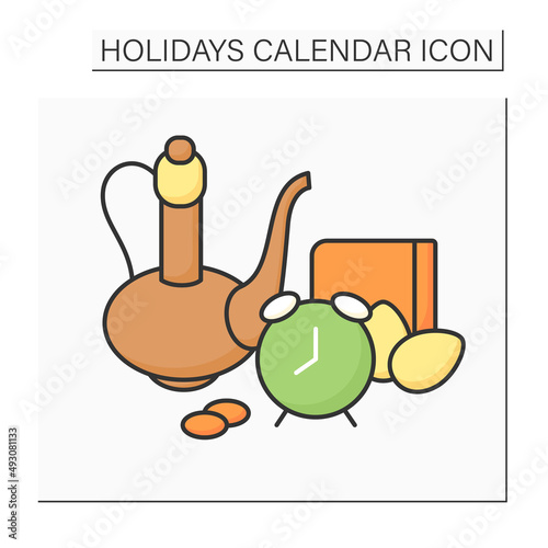 Norooz color icon. Iranian New Year.Spring equinox day. Traditional celebration. Holidays calendar concept. Isolated vector illustration