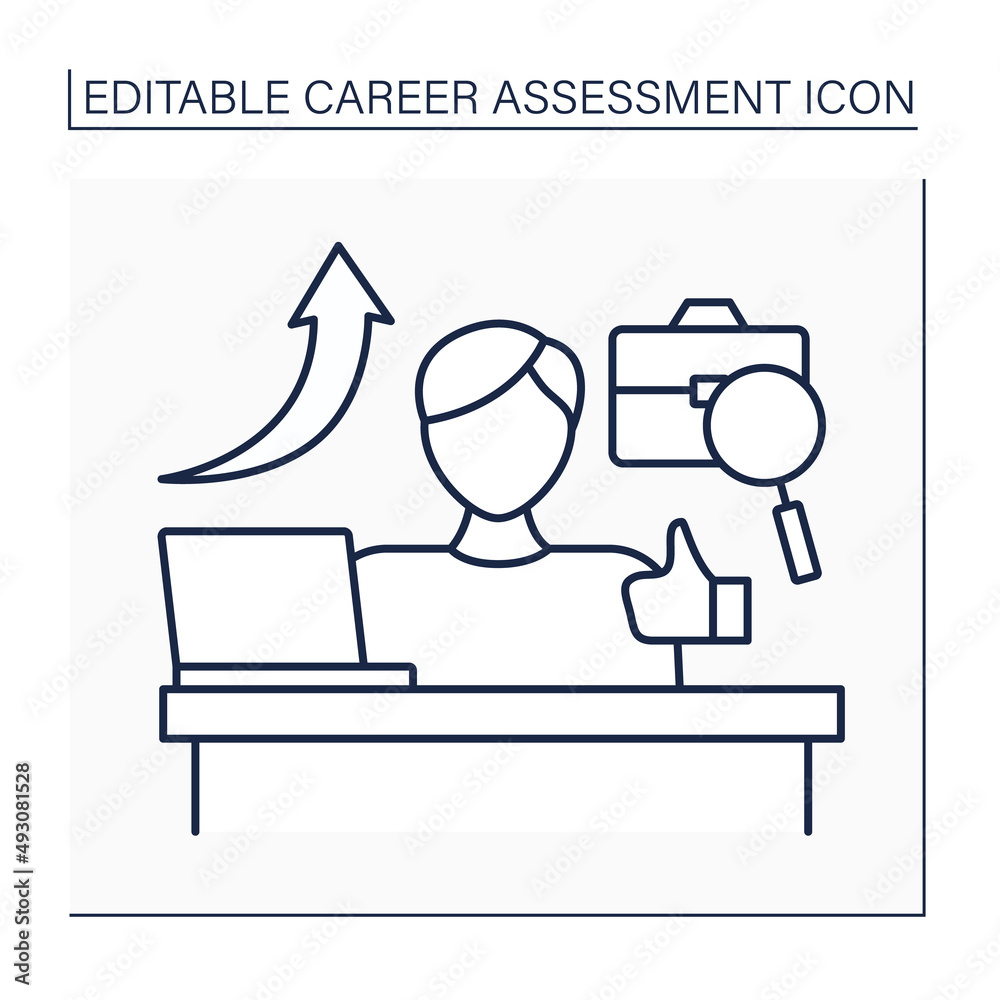 Enjoyment line icon. Job satisfaction. Worker contentedness with job. High productivity. Career assessment concept. Isolated vector illustration. Editable stroke Enjoyment line icon. Job satisfaction. Worker contentedness with job. High productivity. Career assessment concept. Isolated vector illustration. Editable stroke