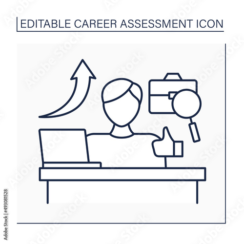 Enjoyment line icon. Job satisfaction. Worker contentedness with job. High productivity. Career assessment concept. Isolated vector illustration. Editable stroke
