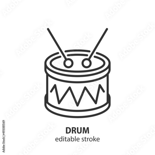 Drum line icon. Kid toy vector sign. Musical instrument symbol. Editable stroke.