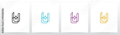 Outline Letter With Sparkling Star Logo Design U