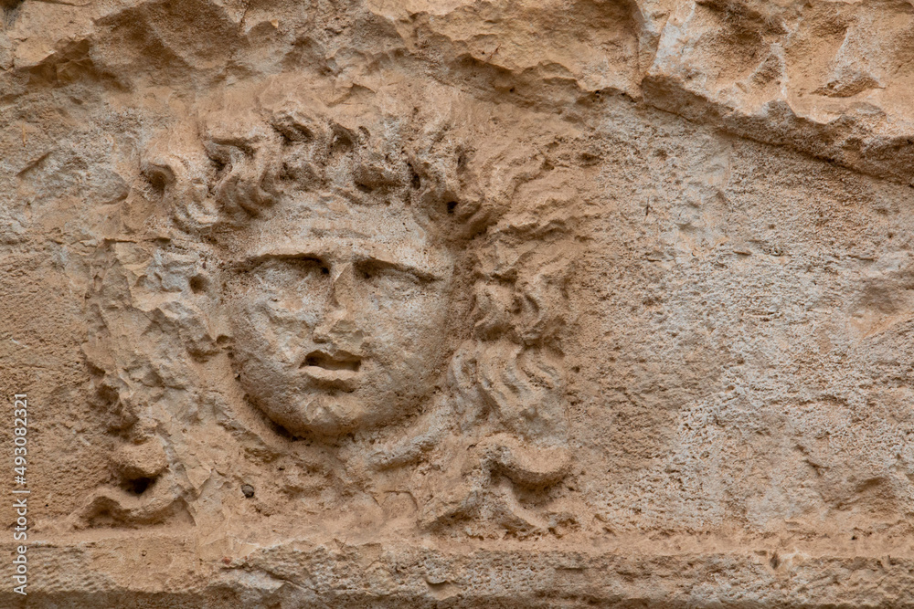 Relief on a tomb in the ancient city of Olympos, the country of the ancient Lycian union, Antalya Turkey Relief on a tomb in the ancient city of Olympos, the country of the ancient Lycian union, Antalya Turkey