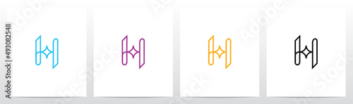 Outline Letter With Sparkling Star Logo Design H