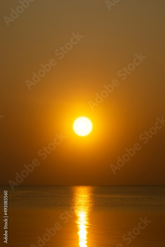 Sunset sky at the lake in golden time.