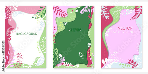 Vector background with plants on a spring theme with place for text. Paper cut background.	