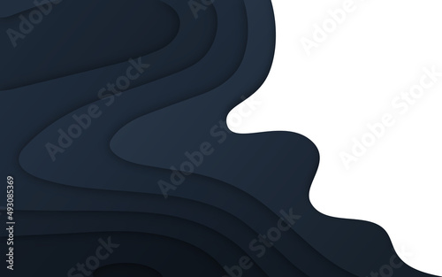 Wavy blue papercut style artwork on white background. Blue 3d papercut artwork - blue wave and empty space for text - Abstract multi layers 3d papercut background.