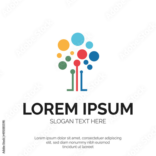 Digital Tree and Colorful Logo Design Premium Vector