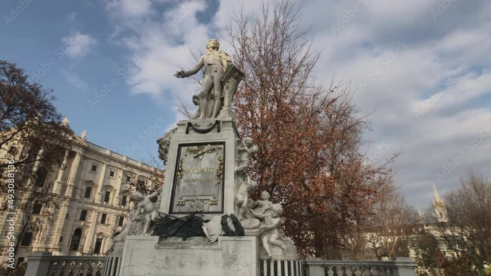 Mozart's statue on a park - Vienna Austria cloudy day 4K video Mozart's statue on a park - Vienna Austria cloudy day 4K video