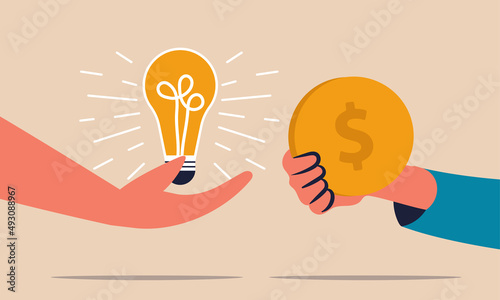 Business sponsor and monetize venture strategy. Donation for crowdfunding and earning money vector illustration concept. Idea investment and support contribute grow. Investor entrepreneurship deal photo