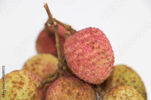 group of lychee in selective focus over on white background