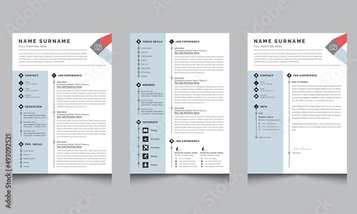 Vector Resume Template  and Cover Letter Layout with Light Blue Accents