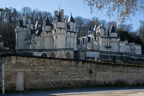 Rigny-Usse, France - February 26, 2022: The Castel of Usse is a 15th-century castle in the Centre-Val de Loire. Sunny winter day. Selective focus. photo