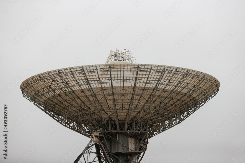 satellite dish radar antenna station in field. parabolic antennas. Big ...