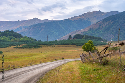 Mountain road in the high mountain village Tusheti, Omalo. Georgia photo