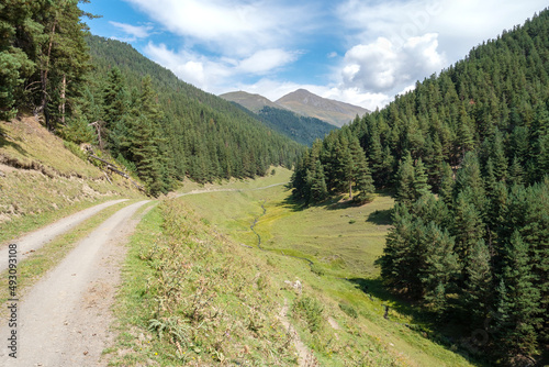 View in Mountains. Road to Shenako village from Diklo in Tusheti region