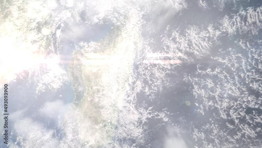Earth zoom in from outer space to city. Zooming on Toamasina, Madagascar. The animation continues by zoom out through clouds and atmosphere into space. Images from NASA Earth zoom in from outer space to city. Zooming on Toamasina, Madagascar. The animation continues by zoom out through clouds and atmosphere into space. Images from NASA